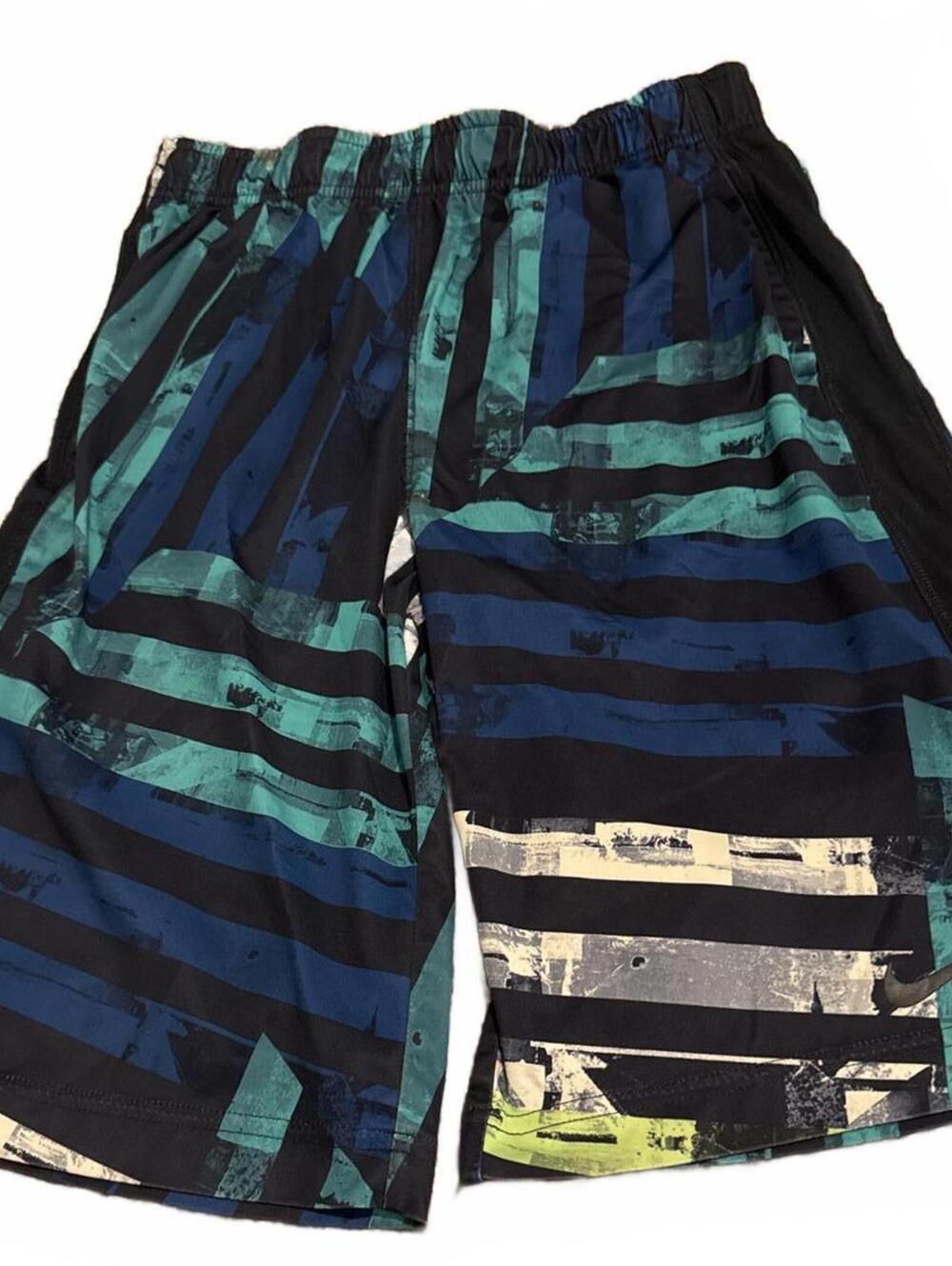 Nike Kids Boys Dri-Fit Athletic Shorts Large - Blue Green Striped
